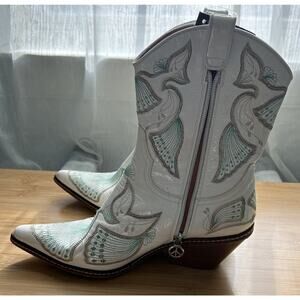 Donald Pliner Western Couture White Turquoise Leather Boots Sz 9 Made Italy